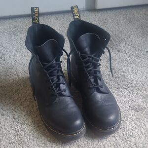 Dr. Martens Pascal Black Boots with Yellow Stitching Size 9